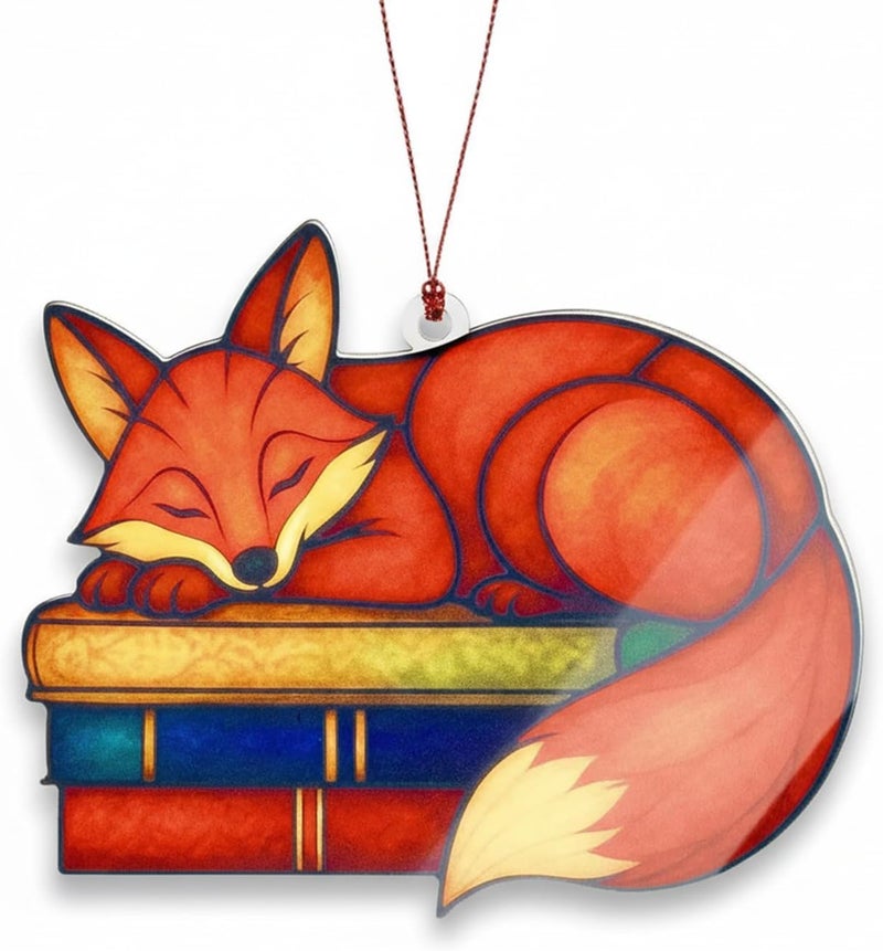 NELXI Fox Ornaments for Christmas Tree, Christmas Ornaments 2025, Fox Ornament Gift for Librarian, Bookworm, Reading Lover, Teacher, Decoration Hanging Ornament Gifts for Book Lovers, Book Gift - Image 1
